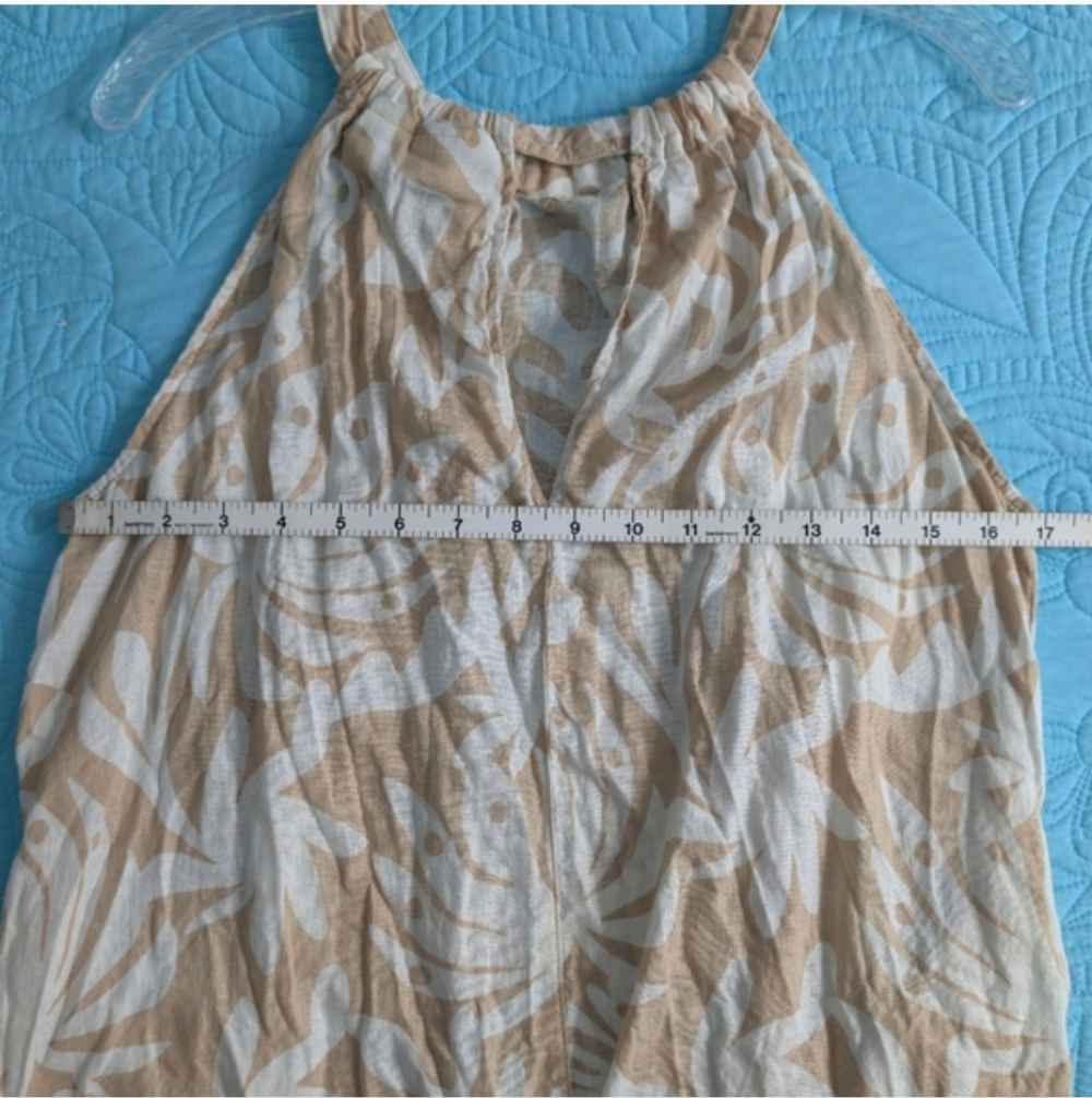Rachel Zoe Beach Dress Coverup Linen Blend Tan White Leaf Print Small Summer - Picture 9 of 10